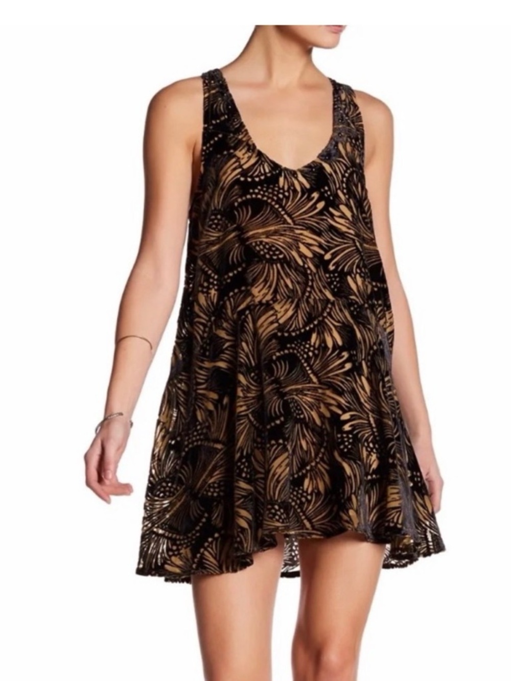 Free People Ellie burnout Velvet Mini Dress nude XS